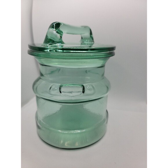 L E Smith Glass Milk Can Shaped Green Apothecary Cookie Jar Canister 7.5 " - Picture 4 of 7